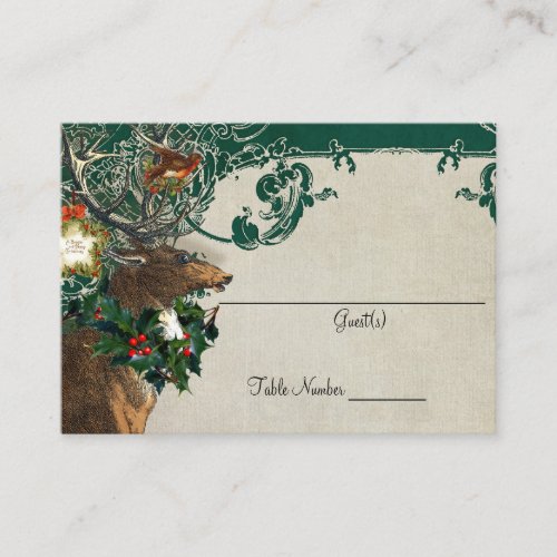 Vintage Elegance Christmas Toile Floral Damask Place Card