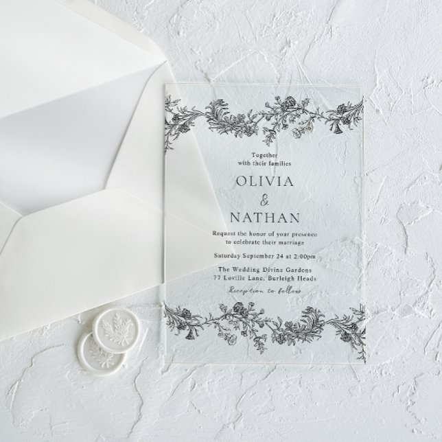 Vintage Elegance: Classic Black & White Wedding Acrylic Invitations (Creator Uploaded)