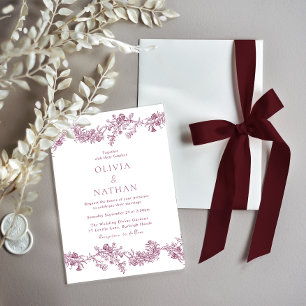 Vintage Elegance: Classic Burgundy Floral Wedding Invitation
