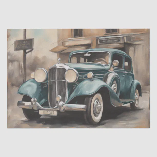 Vintage Elegance: Classic Car Watercolor Decoupage Tissue Paper | Zazzle
