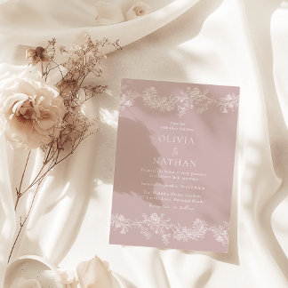 Vintage Elegance Classic Floral Dusty Pink Wedding Invitation
