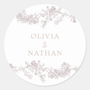Vintage Elegance: Classic Neutral Floral Wedding Classic Round Sticker