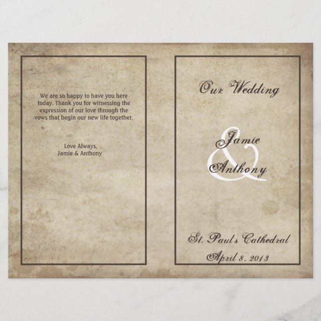 Vintage Elegance Distressed Paper Wedding Program (Front)