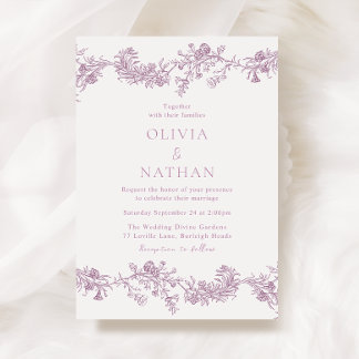 Vintage Elegance: Dusty Rose Blush Floral Wedding Invitation