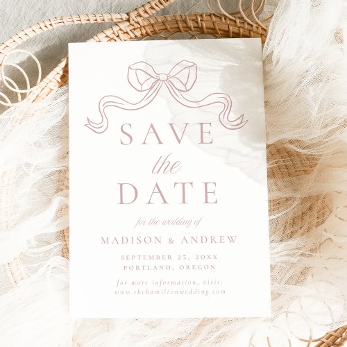 Vintage Elegance Dusty Rose Bow Wedding Save The Date