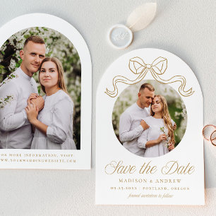 Vintage Elegance Gold Bow 2 Photo Arch Wedding Save The Date