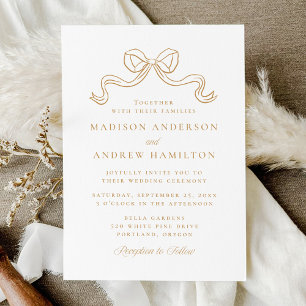 Vintage Elegance Gold Bow Wedding Invitation