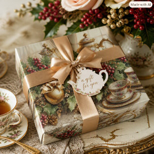 Vintage Elegance Gold Floral Teaset Tea Party Wrapping Paper