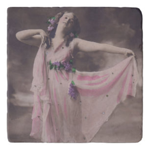 Vintage Elegance in Pink Floral Dress Trivet
