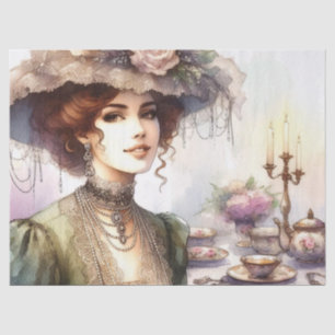 Vintage Elegance Lady in Hat at Tea Party Tissue Paper