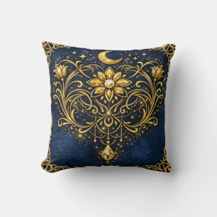Vintage Elegance Mystical Gold Celestial Floral Throw Pillow