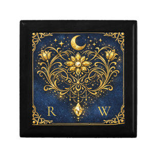 Vintage Elegance Mystical Gold Celestial Monogram Gift Box