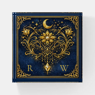Vintage Elegance Mystical Gold Celestial Monogram Paperweight