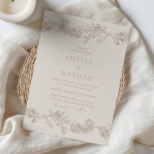 Vintage Elegance: Neutral Tones Floral Wedding Invitation