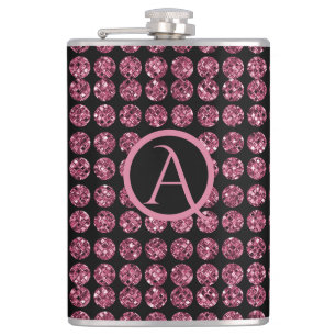 Vintage Elegance Pink Diamond Gem Pattern Monogram Flask