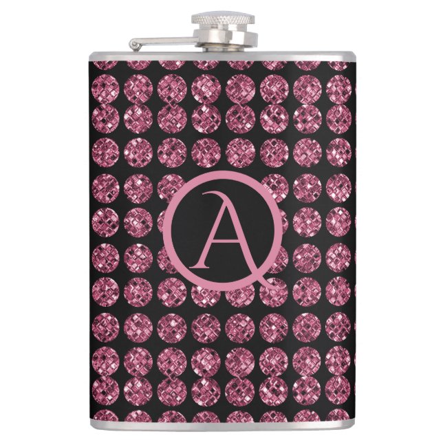 Vintage Elegance Pink Diamond Gem Pattern Monogram Flask (Front)
