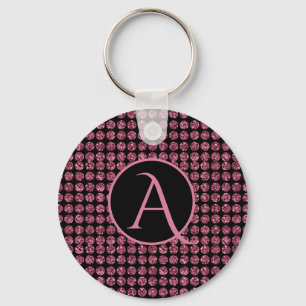 Vintage Elegance Pink Diamond Gem Pattern Monogram Keychain