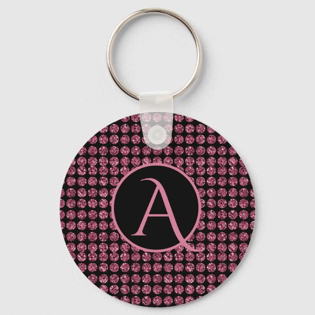 Vintage Elegance Pink Diamond Gem Pattern Monogram Keychain (Front)