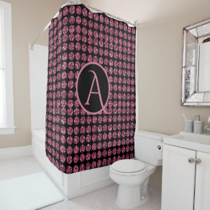 Vintage Elegance Pink Diamond Gem Pattern Monogram Shower Curtain