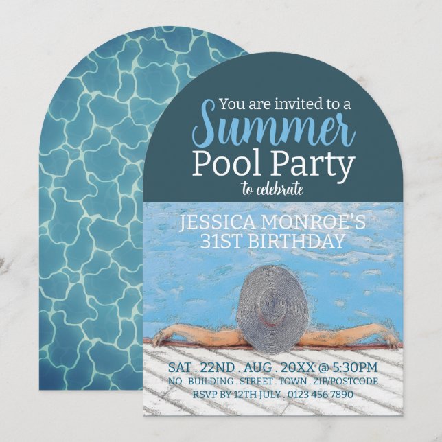 Vintage Elegance Pool Party Birthday  Invitation (Front/Back)