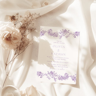 Vintage Elegance: Purple Lavender Floral Wedding Invitation