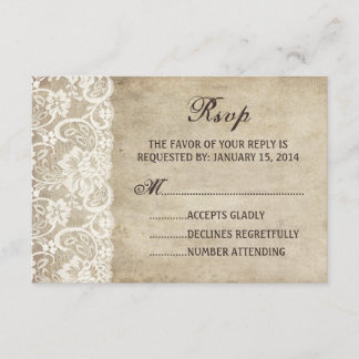 Vintage Elegance Ribbon on Lace Wedding RSVP card