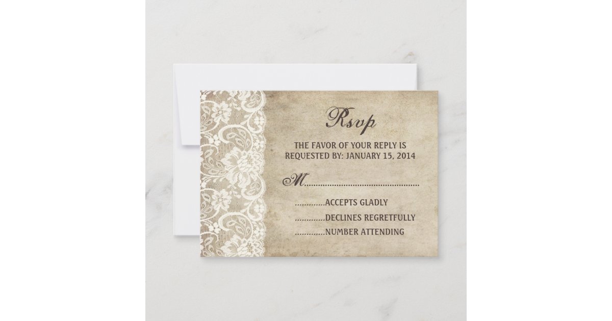 Vintage Elegance Ribbon on Lace Wedding RSVP card