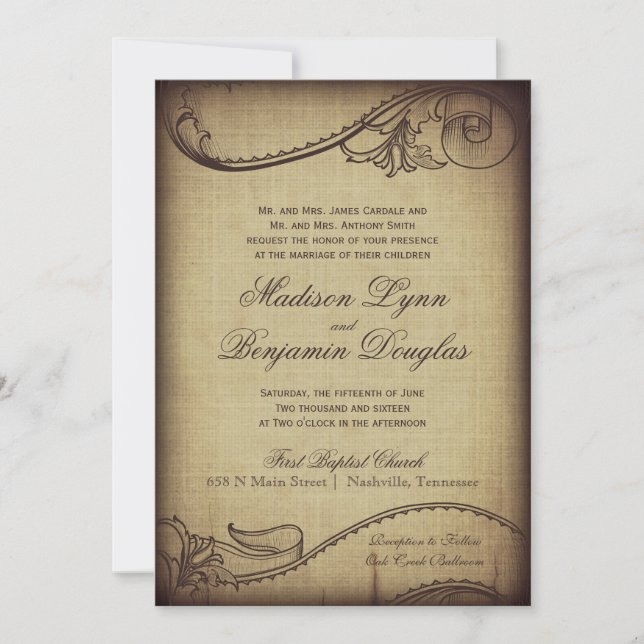 Vintage Elegance Rustic Wedding Invitations (Front)