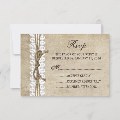 Vintage Elegance Twine on Lace Wedding RSVP card