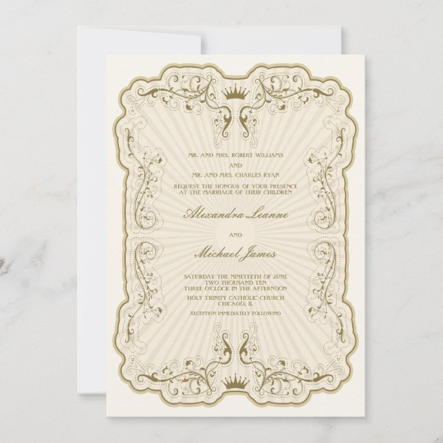 Vintage Elegance Wedding Invitations {Gold} (Front)
