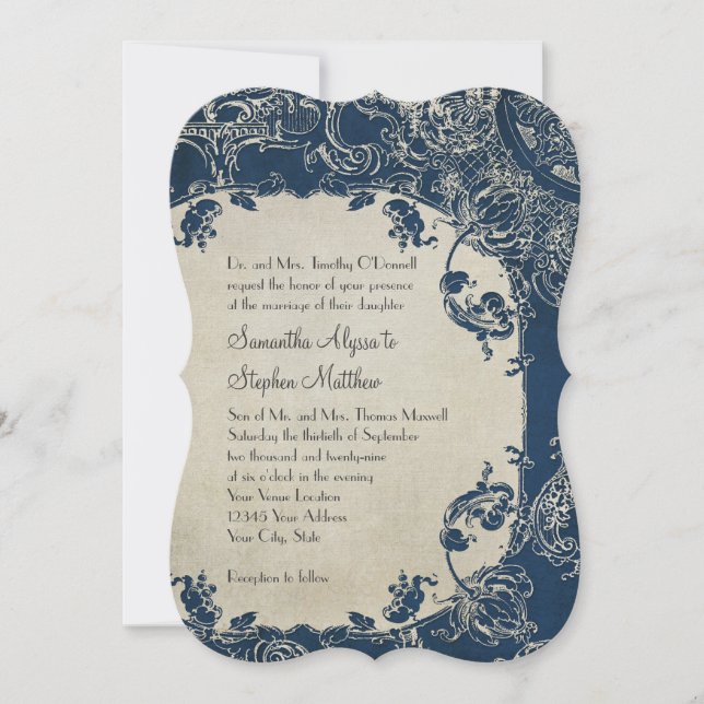 Vintage Elegance Wedding Toile Floral Damask Invitation (Front)