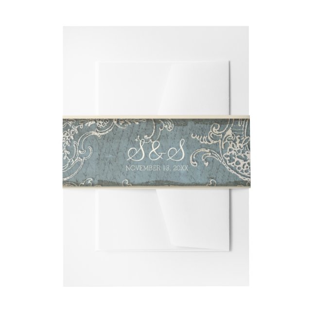 Vintage Elegance Wedding Toile Invite Belly Band (Front Example)