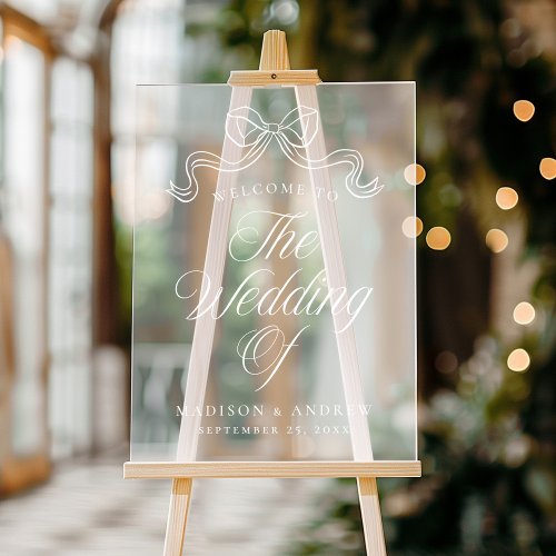 Vintage Elegance White Bow Wedding Welcome Acrylic Sign