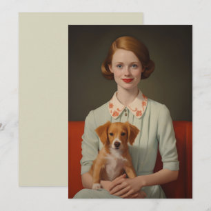 Vintage Elegance: Woman with Puppy in Pastel
