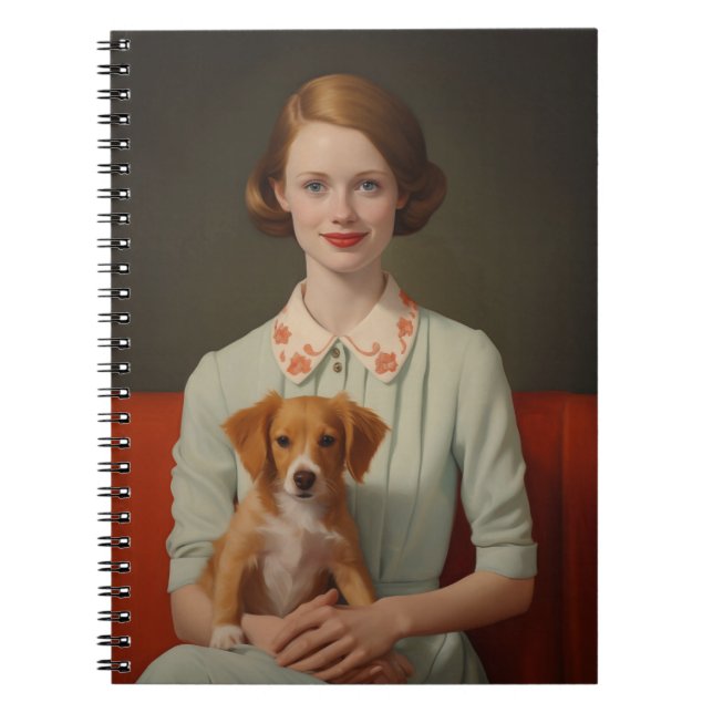Vintage Elegance: Woman with Puppy in Pastel Notebook (Front)