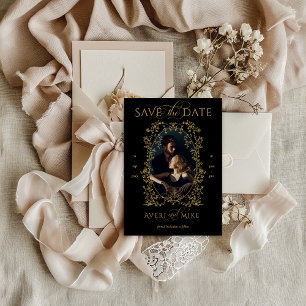 Vintage Eleganse Gold Black Flower Photo Wedding Save The Date