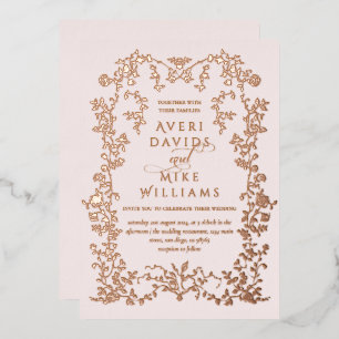 Vintage Eleganse Golden Flowers Frame Wedding Foil Invitation