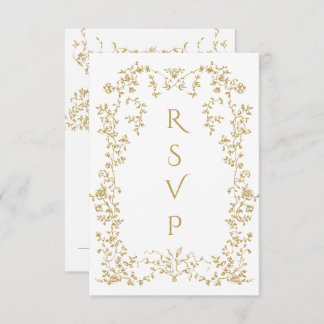 Vintage Eleganse Golden Flowers Photo Wedding RSVP Card