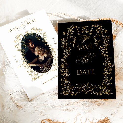 Vintage Eleganse Golden Flowers Photo Wedding Save The Date