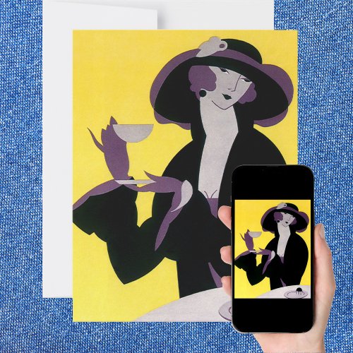 Vintage Elegant Woman Drinking Afternoon Tea Party Invitations