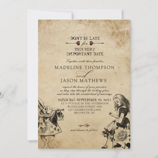Vintage Elegant Alice in Wonderland Wedding Invitation (Front)