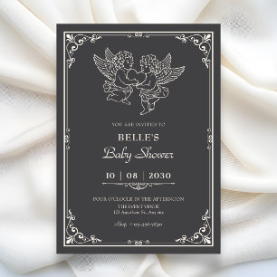 Vintage elegant angels baby shower invitation