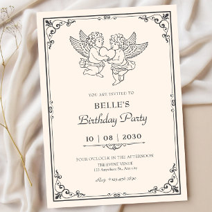 Vintage elegant angels birthday invitation