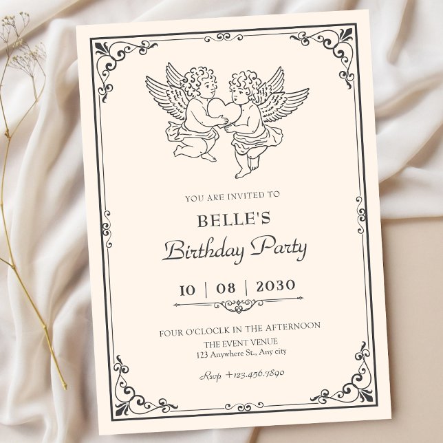 Vintage elegant angels birthday  invitation (Creator Uploaded)