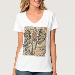 Vintage Elegant, Antique Elephant, Peach Blue Beig T-Shirt