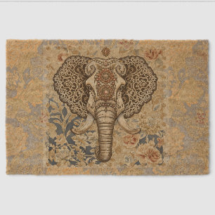 Vintage Elegant, Antique Elephant,Peach Blue Beigi Fiber Doormat