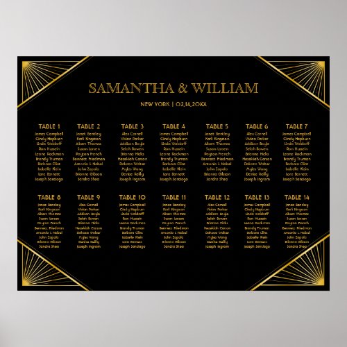 Vintage Elegant Art Deco Black Gold Seating Chart