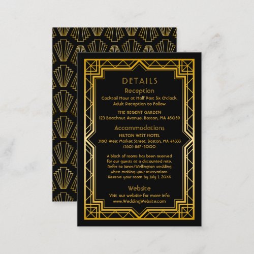 Vintage Elegant Art Deco Black Gold Wedding  Enclo Enclosure Card