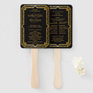 Vintage Elegant Art Deco Black Gold Wedding Hand F Hand Fan