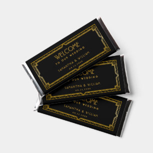 Vintage Elegant Art Deco Black Gold Wedding Hersh Hershey Bar Favors